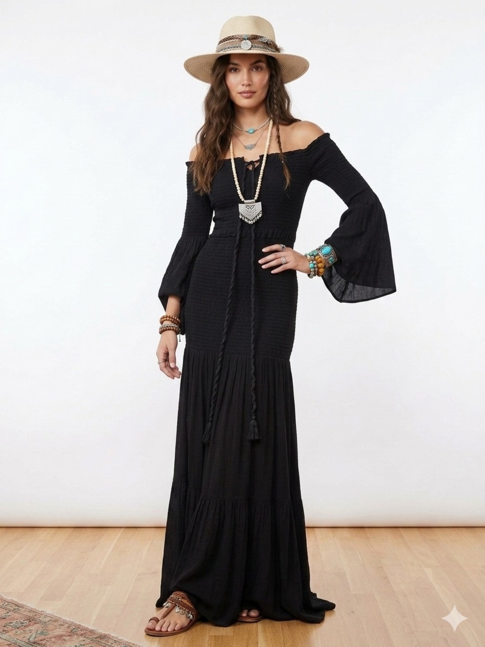 NWT Lost + Wonder Aria Smocked Off The Shoulder Maxi Dress Sz. S will fit Med.